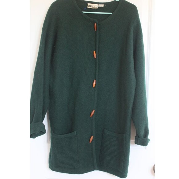 VTG Russ Australia Green Toggle Grannycore Long wool Cardigan Sz Large Christmas - Picture 1 of 7